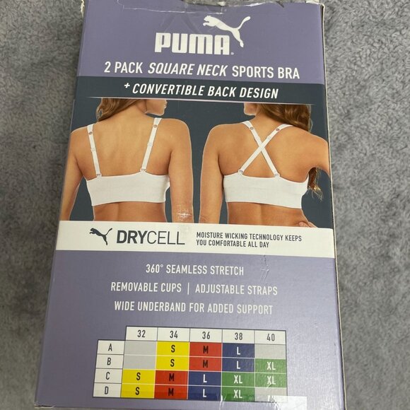 NEW Puma Black Gray Women's L 2 Pack Seamless Square Neck Sports Bra - Picture 8 of 9
